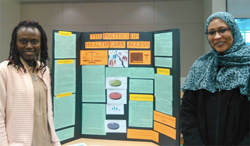 Elizabeth Jatta (left) and Nahid Omer (right) at the inaugural Honors Poster Session